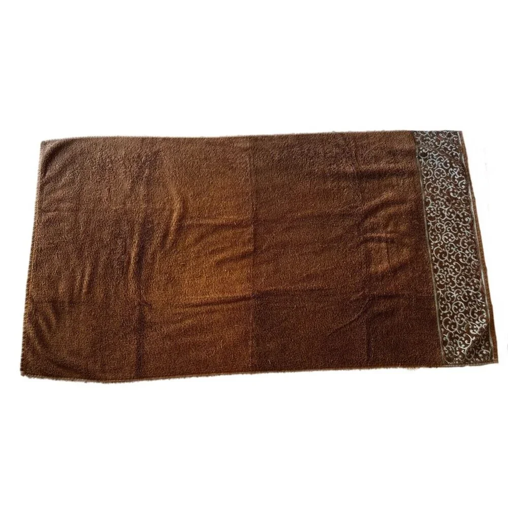 Waverly Home Bath & Hand Towels Set Cotton Embroidered Scroll Brown Blue India